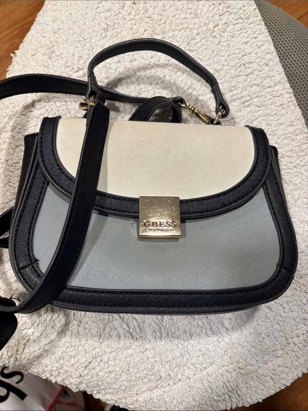 GUESS Black, White and Gray Colorblock Crossbody Bag